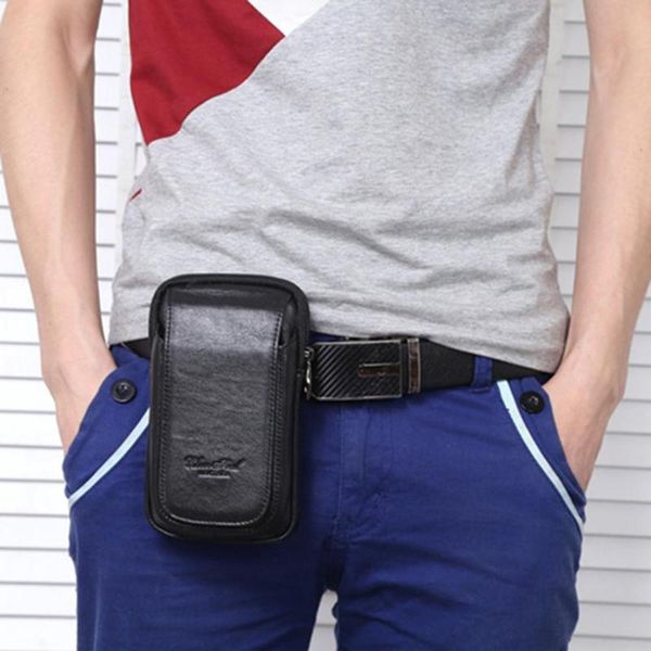 

casual genuine leather zipper man belt hook multi-pocket waist bag phone pouch