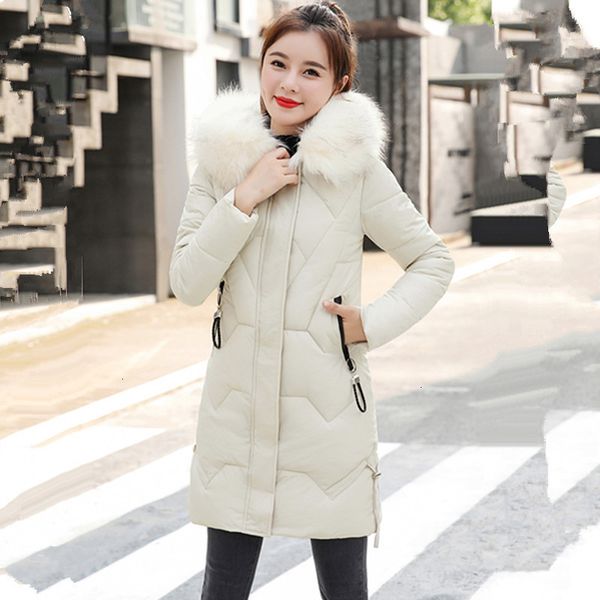 

2021 New Mode skin collar warm winter down jacket long sleeve female parka with thin hood plus size outerwear P9YL, Black