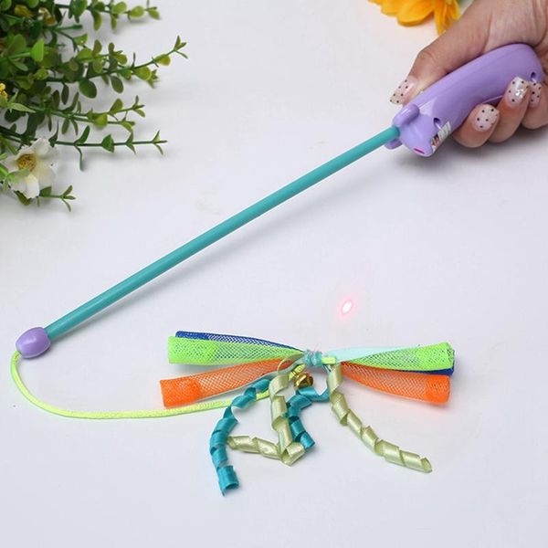 

cat toys electric laser teaser pointer toy stick funny kitten interactive dangler rod with bell wand