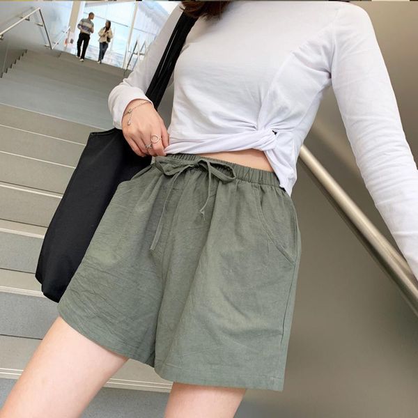 

women's shorts women summer casual solid cotton linen high waist loose for girls soft cool female short s-xl, White;black