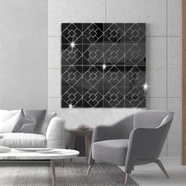 

mirrors 4pcs/set gold silver black 3d modern square stitching acrylic mirror sticker living room and bathroom home decoration painting