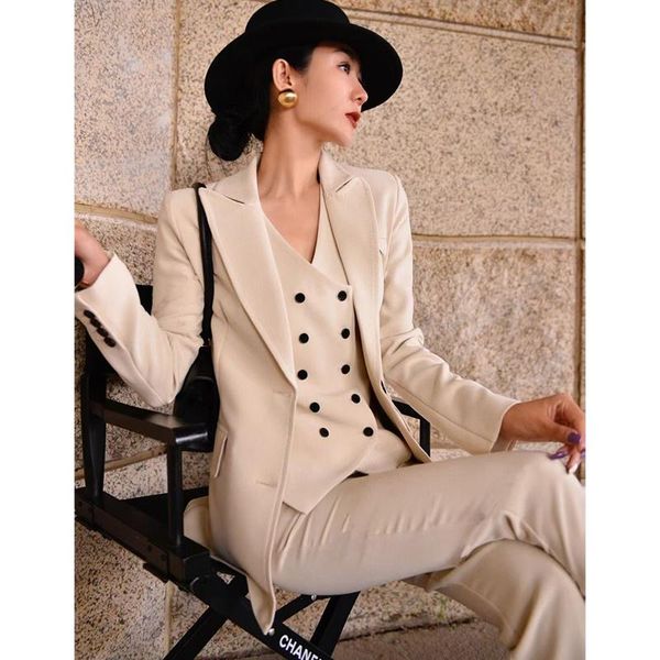 

women's suits & blazers 2021 autumn and winter french temperament elegant small fragrant wind suit coat vest pants three pieces, White;black