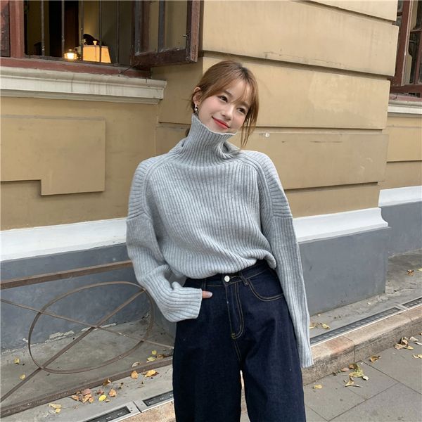 

2021 winter new korean version of neck high sweater casual 94da, White;black