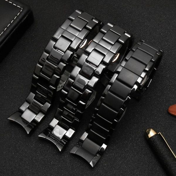 

watch bands ceramic watchband accessories black band strap case deployment buckle for ar1410 /1451/1452/1440 man's watc, Black;brown