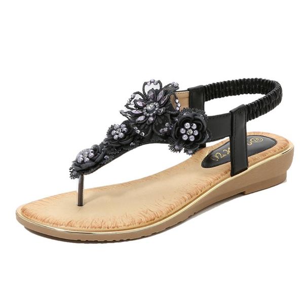 

slippers rhinestone sandals women fashion summer shoes rome gladiator casual flats beach female zapatos, Black