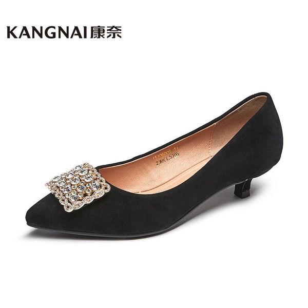 

kangnai women pumps mid heels shoes woman pointed toe ladies office shoes brand designer autumn heels, Black