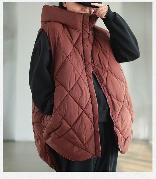 

women's vests winter 2021 korean sleeveless jacket vest womens padded waistcoats ladies loose warm casual hooded oversized clothes, Black;white