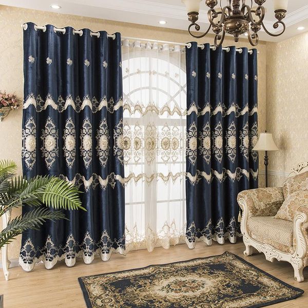 

high-end european-style embossed curtains for living room dining room villa rope embroidery folding bead curtains tulle