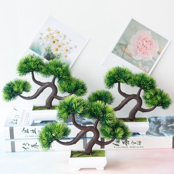 

22x26cm 4forks green grass ball artificial pine tree potted bonsai home garden bedroom deskdecoration fake plants bonsai