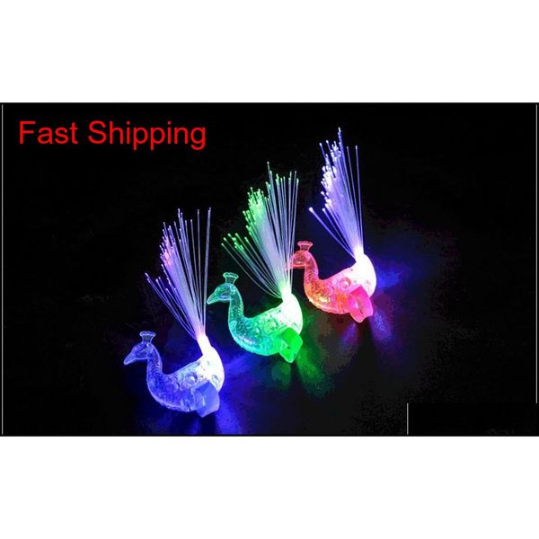 

led glow peacock finger light laser beams ring optical fiber toy flash kid fluorescent shiny neon flashing qylvrs luckyhat, Silver