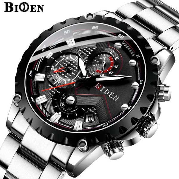 

wristwatches biden fashion brand quartz watch luxury full steel business waterproof multifunction wristwatch relogio masculino, Slivery;brown
