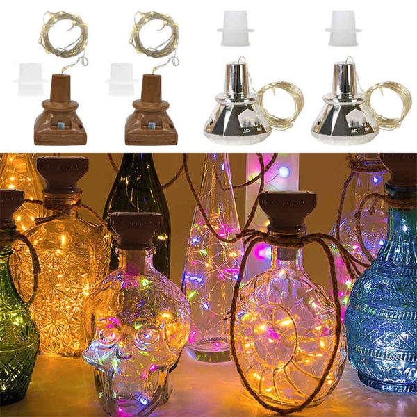 10 embalagem de vinho solar garrafa de vinho corda luzes 2m 20 LEDs fio de cobre guirlanda decorações de Natal para casa ano novo decoração lâmpada