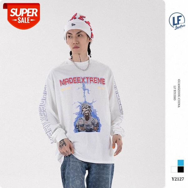 

lawfoo men's evil mummy print loose long sleeve t-shirt #il96, White;black