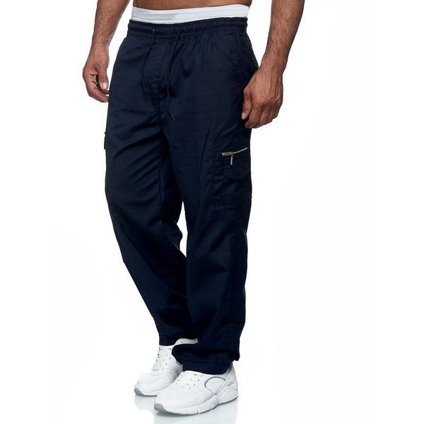 

men's pants casual cargo multi-pocket loose straight-leg overalls outdoor trousers fitness, Black
