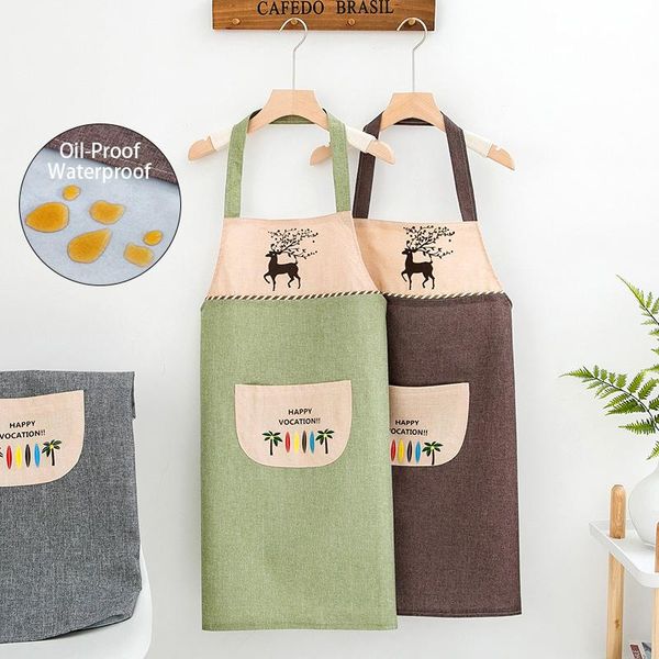 

aprons moose pattern pocket waterproof oil-proof coffee pinafore cotton women kitchen apron cooking baking house cleaning bibs 46441