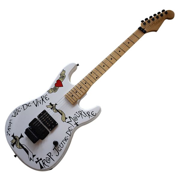 

factory outlet-6 strings white electric guitar with floyd rose,maple fingerboard