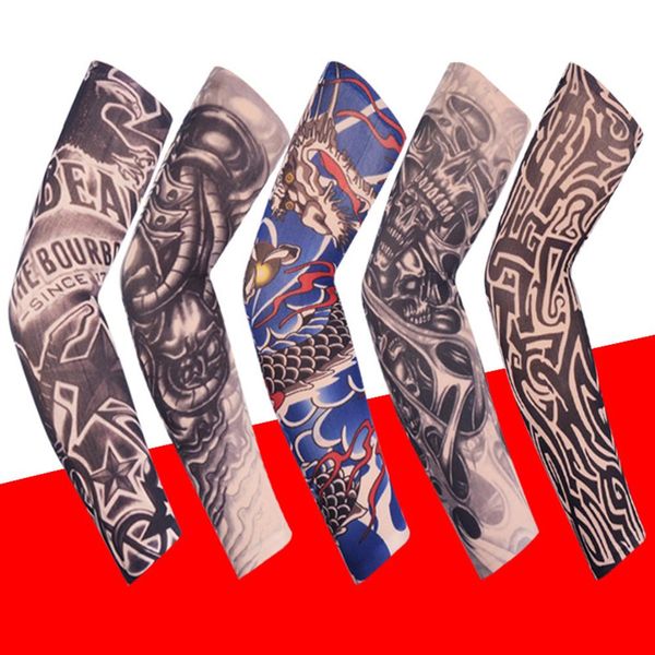 

2020 fashion elastic tattoo sleeves riding uv care cool printed sun-proof arm protection glove fake temporary tattoo for men women