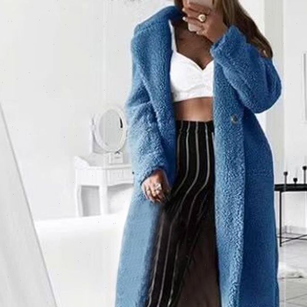 

women autumn winter faux fur jackets coats casual loose solid color long teddy coat fashion soft plush thick women jacket coat, Black