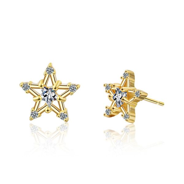 

women 18k gold cubic zircon stud earrings geometric korean concise sweet ear jewelry, Golden;silver