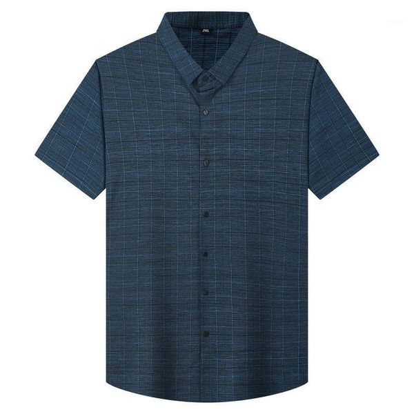 

plus size men's summer short-sleeved shirt fashion casual classic style plaid vrokino brand shirts, White;black