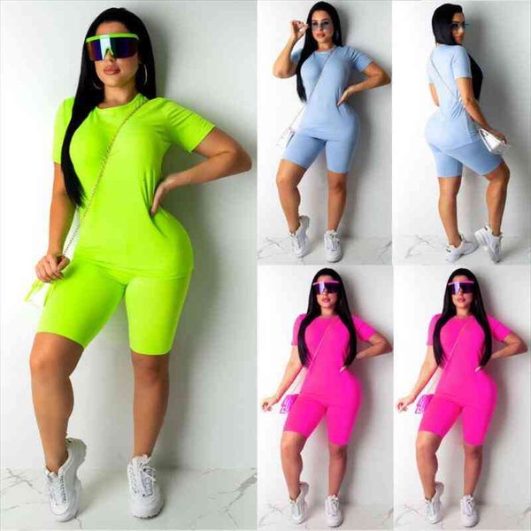 

2 piece set women casual solid color sports suit short sleeves crop high waist shorts seamless fitness sportswear set, White
