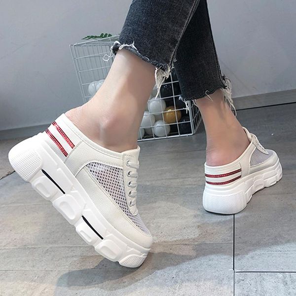 

slippers high platform women mesh breathable summer sandals casual shoes female fashion thick sole 2021, Black