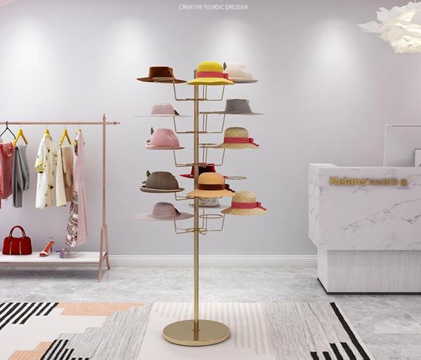 

storage baskets hat display stand floor-to-ceiling women's children's mother and baby rack hanging cap holder multi-layer gold