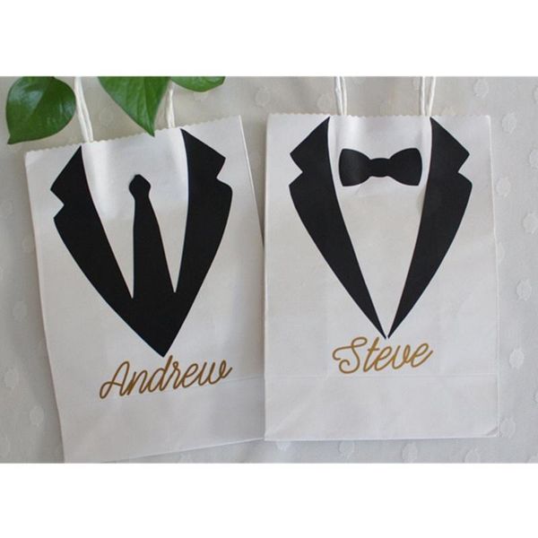 

gift wrap personalized groomsman bag, man wedding black white kraft paper bags, custom gifts welcome