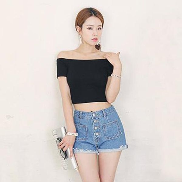 

women's t-shirt one-shoulder strapless short sleeve tube, White