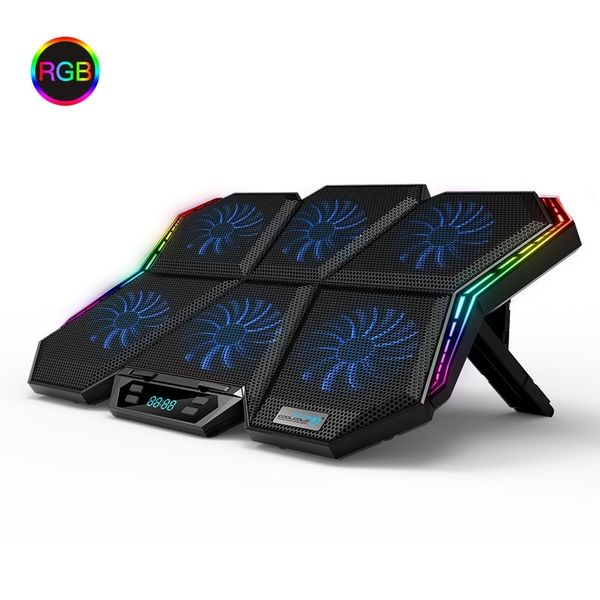 Laptop da gioco RGB Schermo LED da 12-17 pollici Pad di raffreddamento per laptop Supporto di raffreddamento per notebook con sei ventole e 2 porte USB