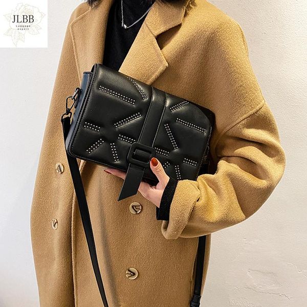 

vintage rivet women shoulder bags designer square crossbody bag luxury pu leather messenger bag lady big flap purses 2021 winter