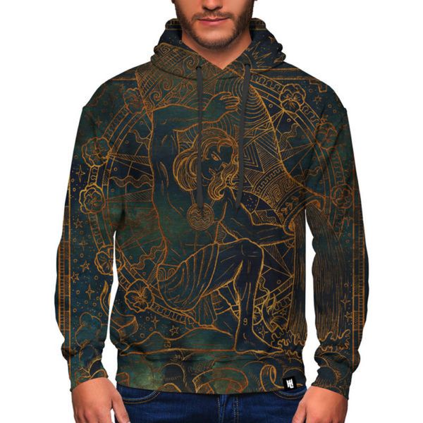 

taurus design pattern men s 3d printing hoodie visual impact party punk gothic round neck american sweatshirt, Black