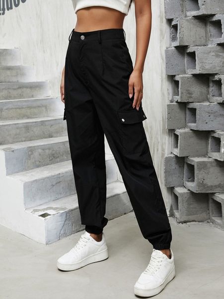 

solid cargo pants h12o#, Black;white