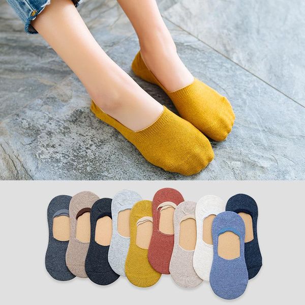

socks & hosiery 1pair women's cotton invisible no show non-slip silicone sock solid color felmen slippers short, Black;white