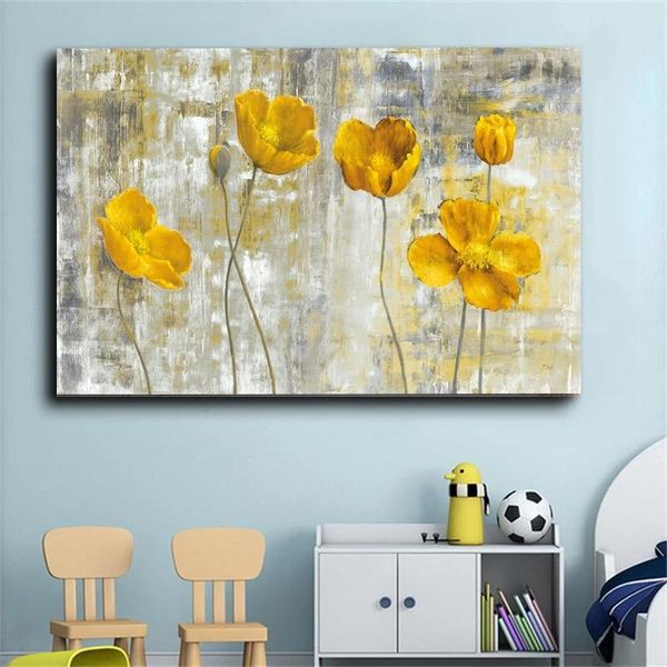 

paintings abstract yellow flowers canvas painting wall art nordic style modern picture posters prints for living room home decoration