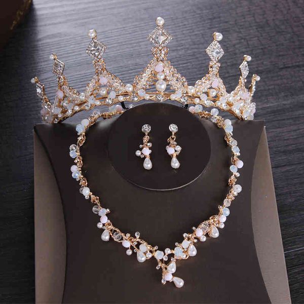 Set di gioielli da sposa in perle di cristallo oro vintage barocco collana orecchino strass diadema corona matrimonio perline africane set di gioielli