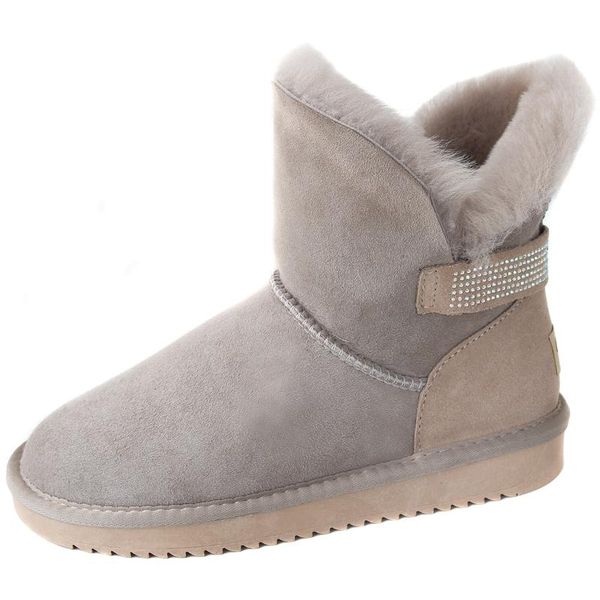 

boots genuine sheep leather women's sheepskin snow wool shoes winter women fashion warm non-slip, Black