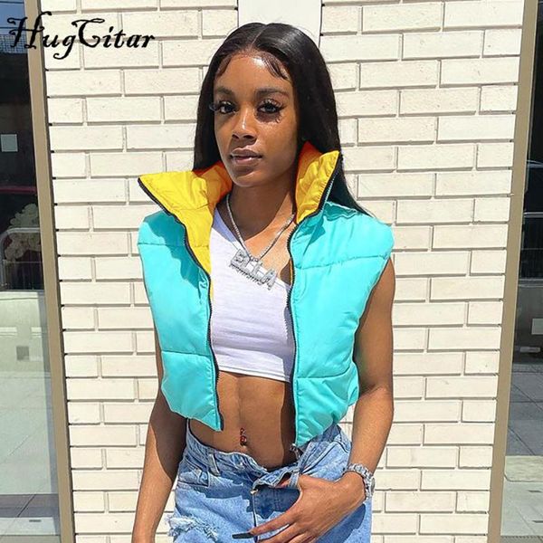 

women's vests hugcitar 2021 autumn winter women fashion double-sided jacket coat vintage black warm sleeveless cotton female casual sho, Black;white