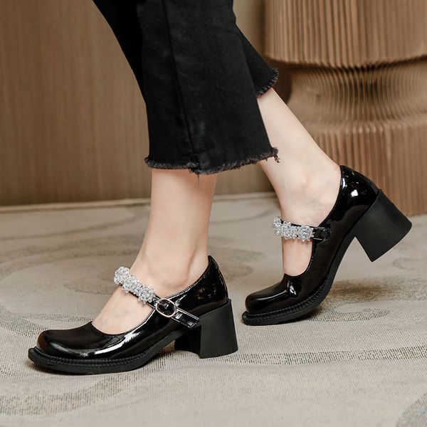 

dress shoes small size 32 mary jane women's summer new ice flower big head retro british style black leather osn8