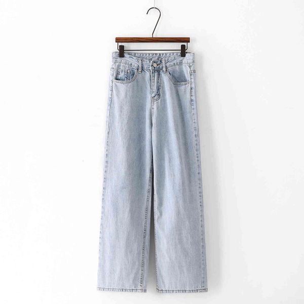 

jeans m7257 - korean women's clothing 2021 spring and summer versatile simple high waist thin wide leg pants for women, Blue