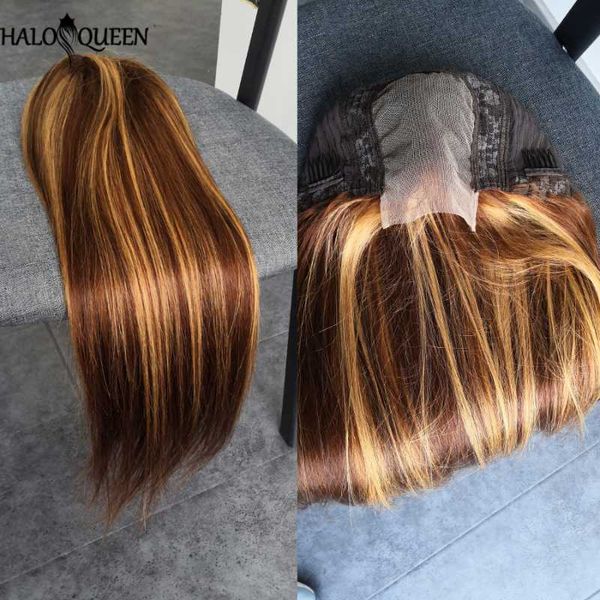 

lace wigs p4/27 highlight straight closure wig 32 30 inch front peruvian human hair 180 density with baby, Black;brown