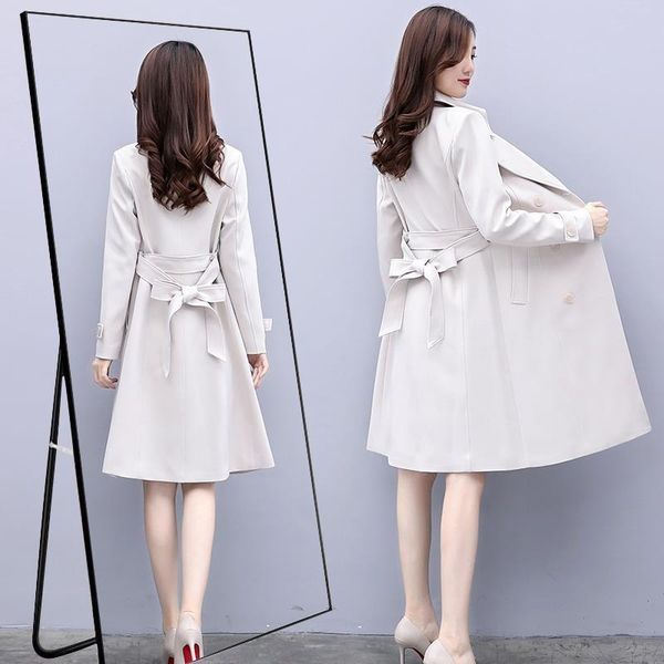 

women's trench coats long windbreaker autumn clothes 2021 high-end temperament female coat with classic lining skirt jacket boho, Tan;black