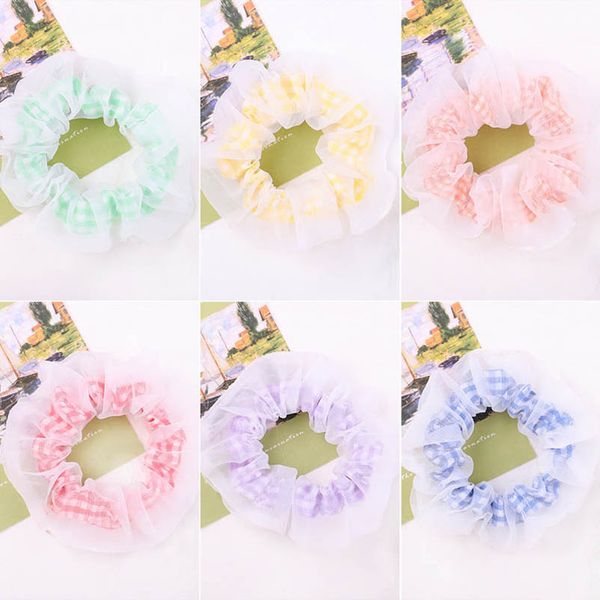 

girls hair accessories tie hairbands bands headbands teenage childrens chiffon plaid flower sweet ring b7558, Slivery;white
