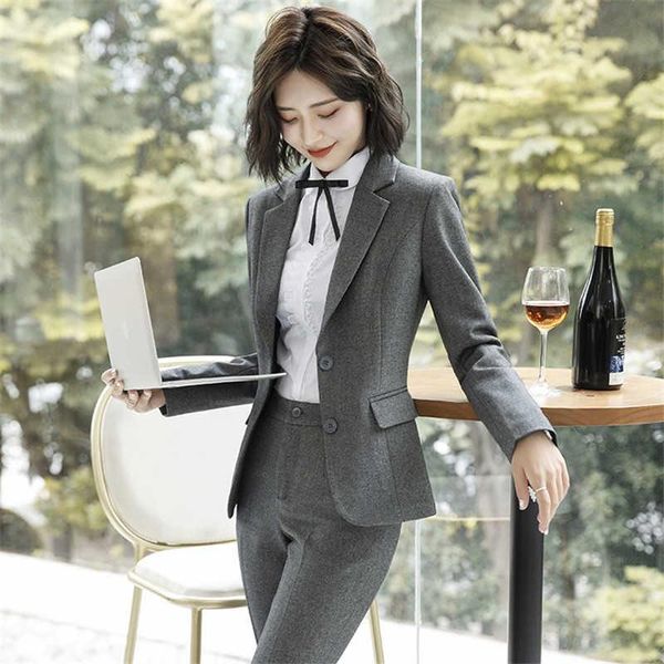 

women's two piece pants work fashion pant suits 2 set for women singel breasted solid color blazer jacket&trouser office lady suit femi, White