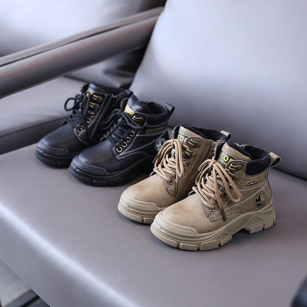 

boots children' shoes outdoor hiking 2021 winter boys plush short fashionable handsome cotton, Black;grey