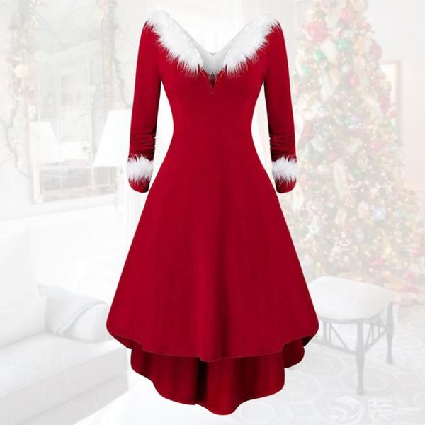 

casual dresses women stylish double sided v-neck xmas dress high low hem waist tight streetwear, Black;gray