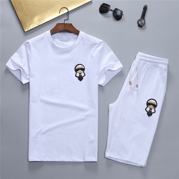 

men summer clothing short sleeved t shirt tracksuit sets patchwork sweat suits 2 pcs jogger shorts casual male sports wear, White;black