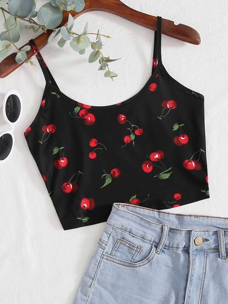 

cherry print crop cami n1ng#, White