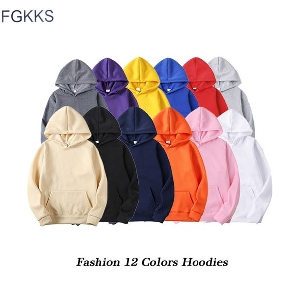 

fgkks brand pullover men hoodie autumn hip hop streetwear sweatshirts s solid color male 220307, Black