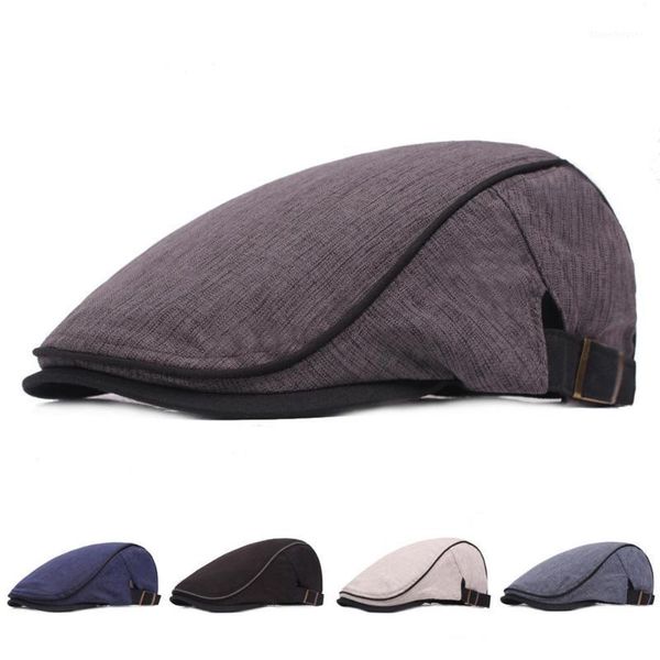 

vintage men twill cotton linen baseball cap adjustable beret caps outdoor sun breathable bone brim hats1, Blue;gray